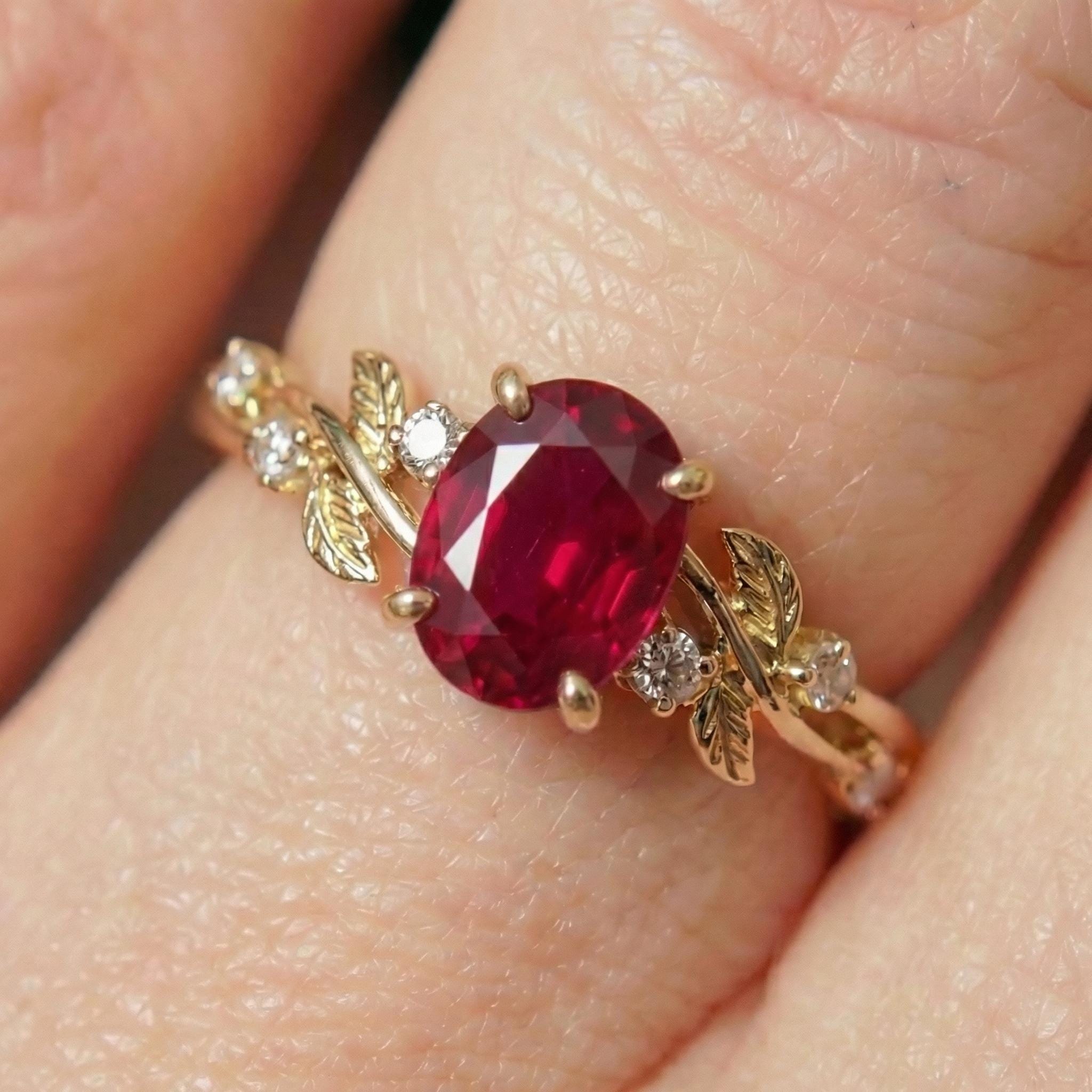 Ruby Ring for Women – Meaningful Gift – 14K Gold Nature Inspired Jewelry