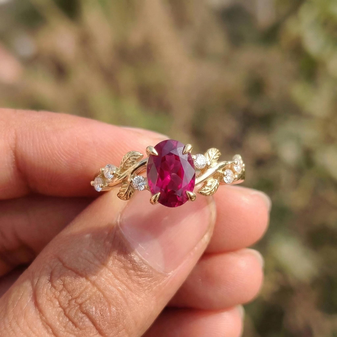 Ruby Ring for Women – Meaningful Gift – 14K Gold Nature Inspired Jewelry