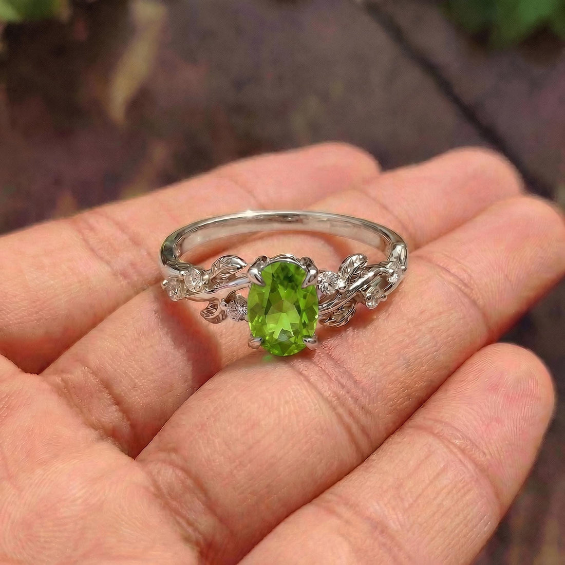 Nature Inspired Leaf Branch Peridot Ring – Gift for Mom – Leaf Branch Peridot Ring