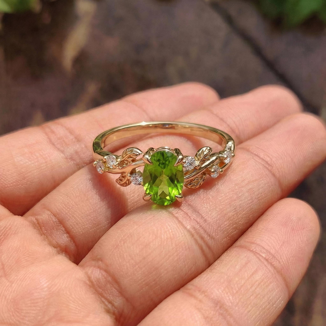 Nature Inspired Leaf Branch Peridot Ring – Gift for Mom – Leaf Branch Peridot Ring