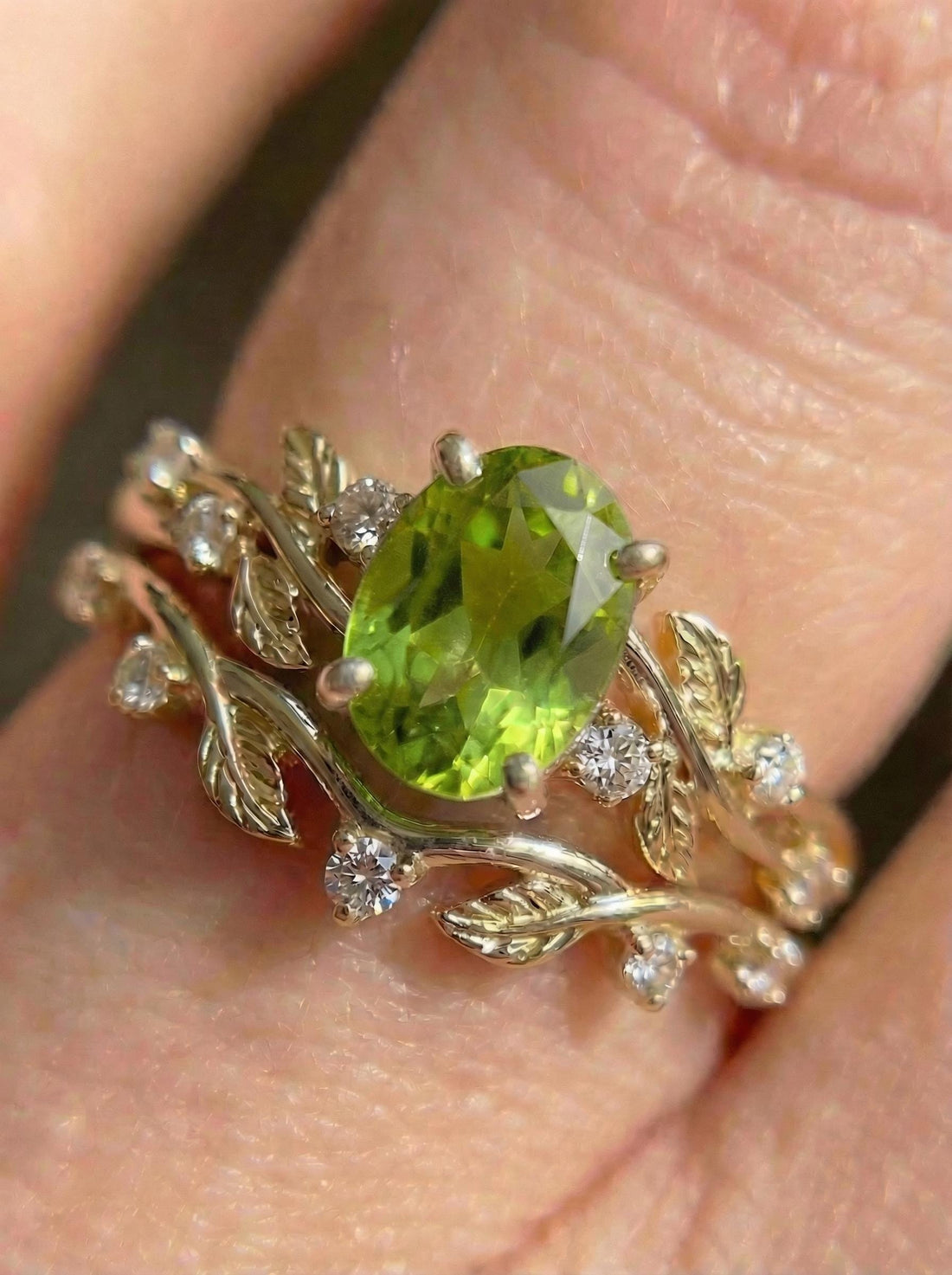 Peridot Ring for Women – Mother's Day Gift – 14K Gold Nature Inspired Jewelry