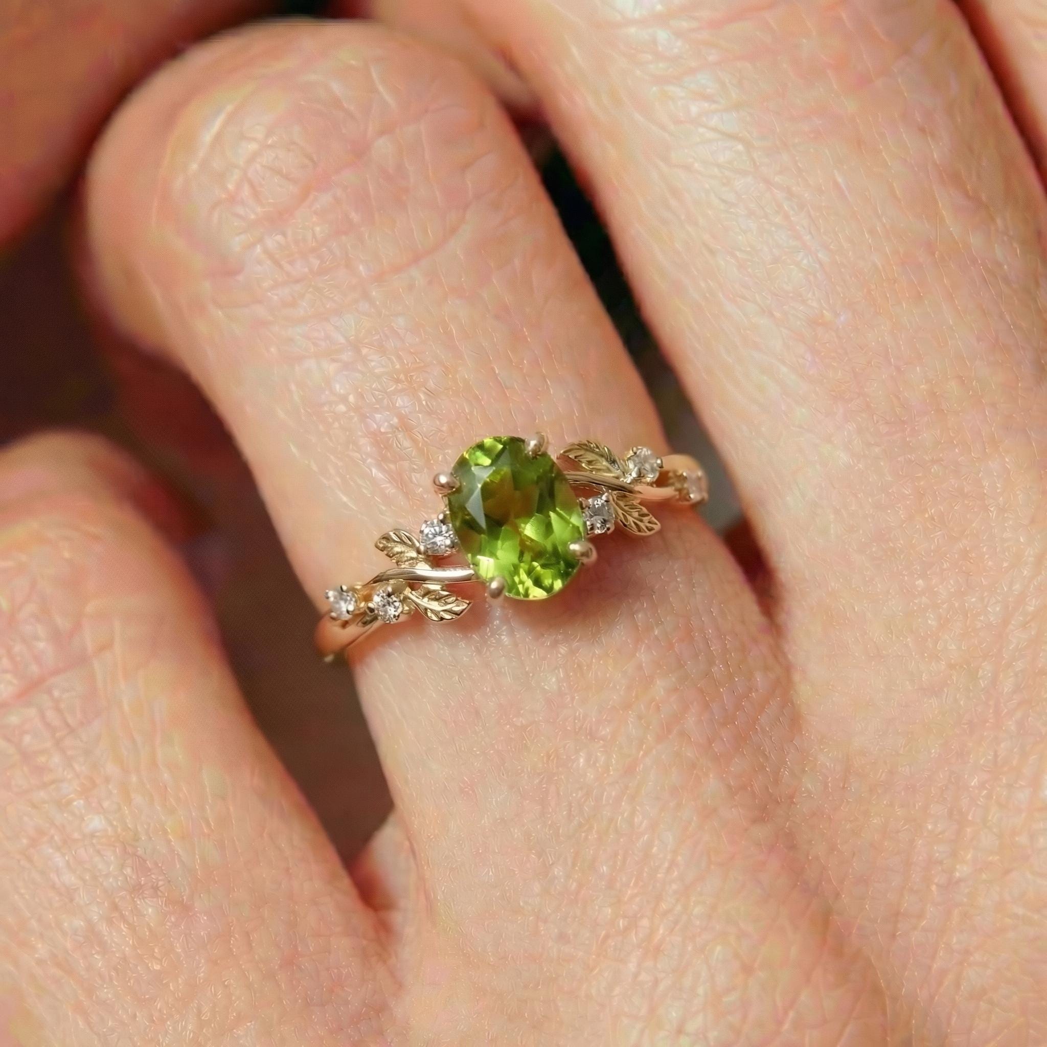 Peridot Ring for Women – Mother's Day Gift – 14K Gold Nature Inspired Jewelry
