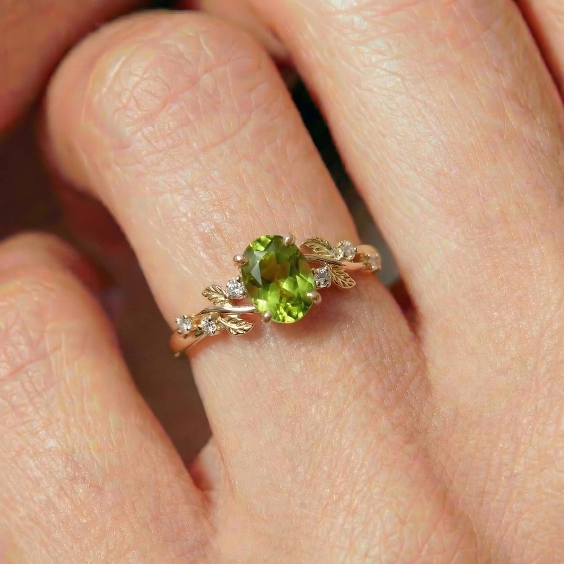 Peridot Ring for Women – Mother's Day Gift – 14K Gold Nature Inspired Jewelry