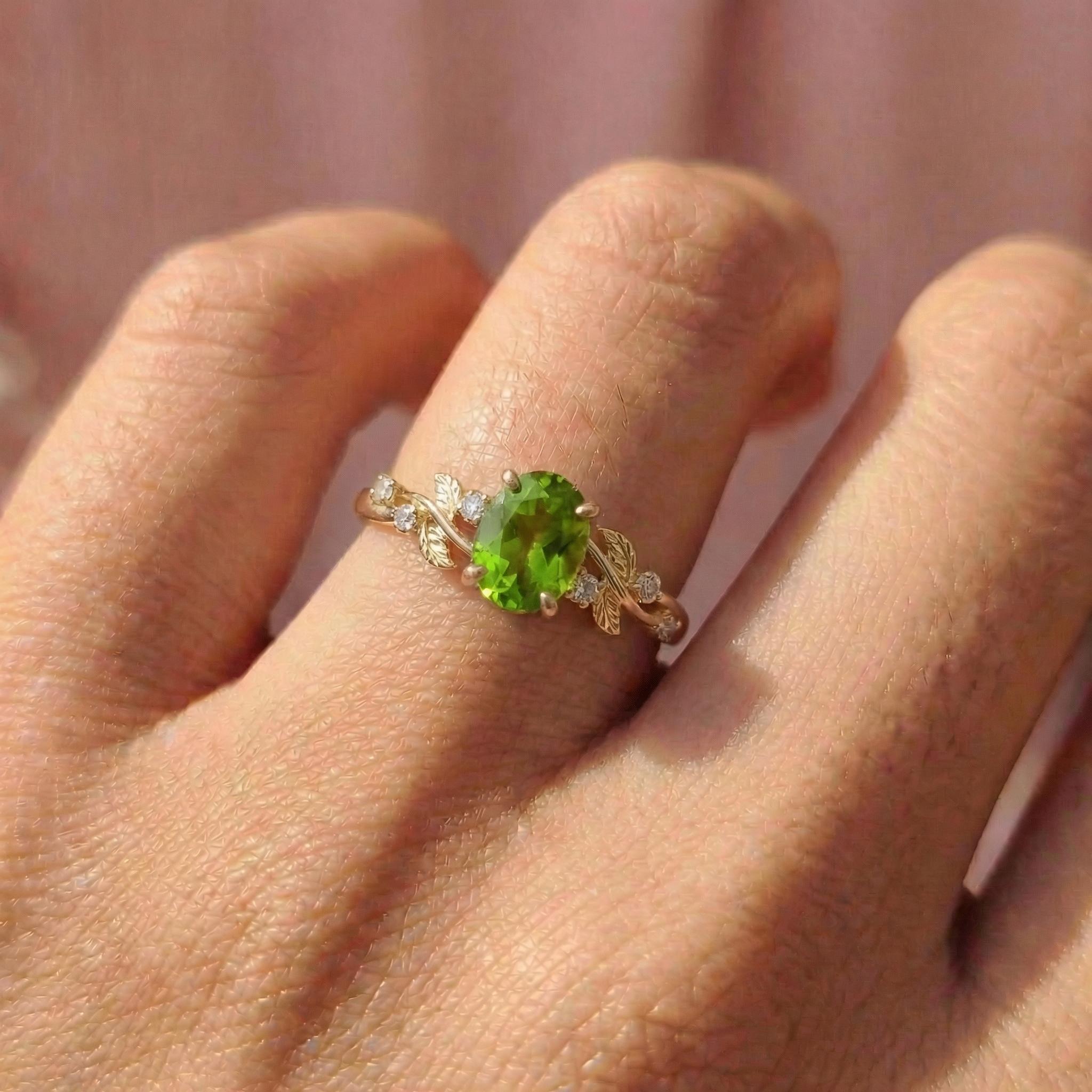 Peridot Ring for Women – Mother's Day Gift – 14K Gold Nature Inspired Jewelry