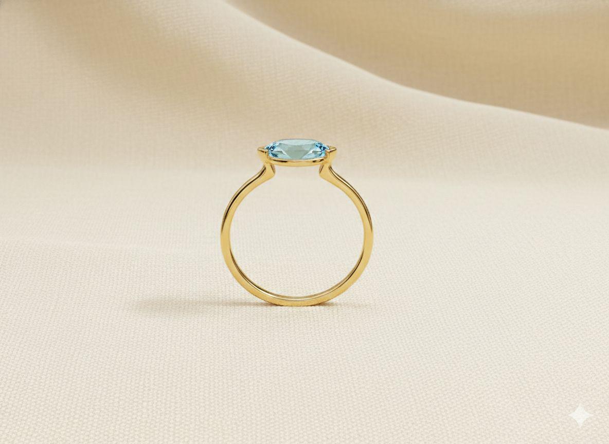East West Marquise Aquamarine CZ Travel Ring | Minimalist Blue Solitaire Ring | March Birthstone Vacation Ring | Dainty Engagement Ring