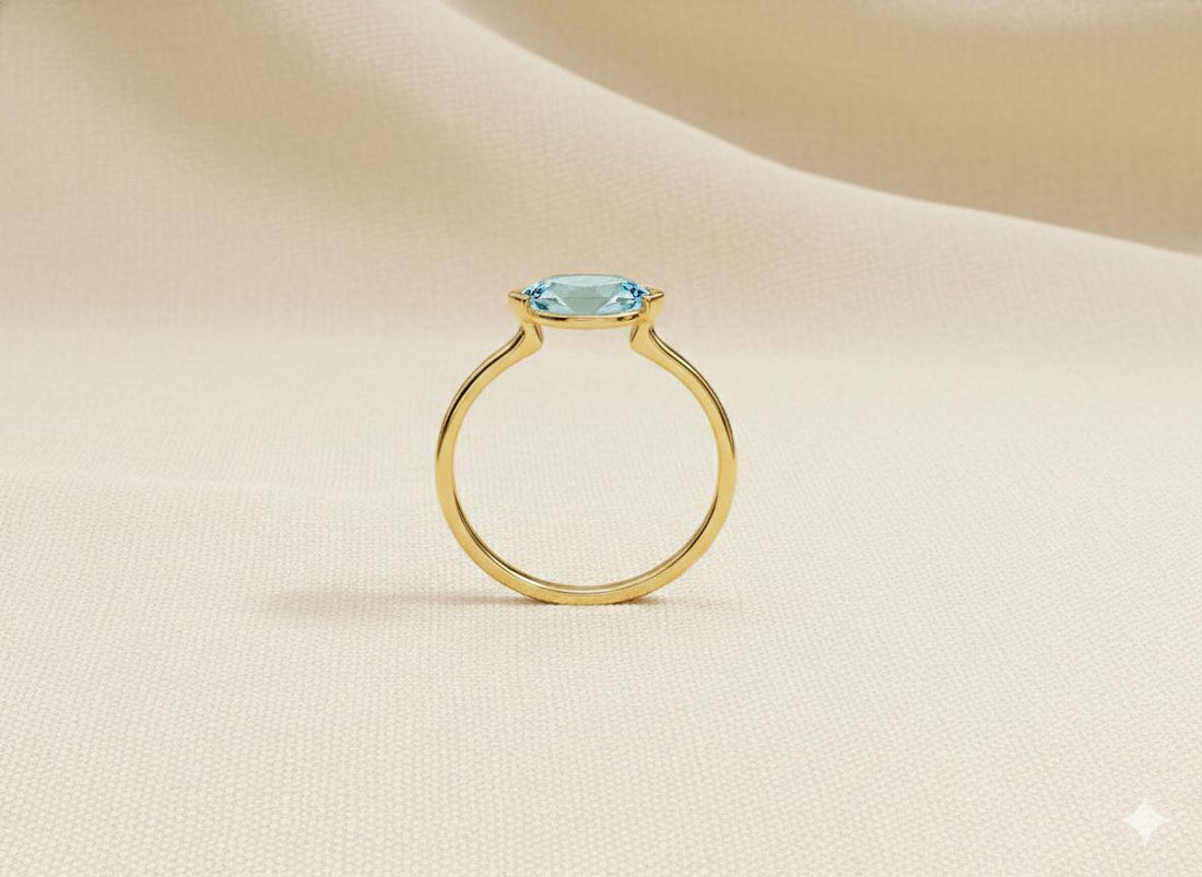 East West Marquise Aquamarine CZ Travel Ring | Minimalist Blue Solitaire Ring | March Birthstone Vacation Ring | Dainty Engagement Ring
