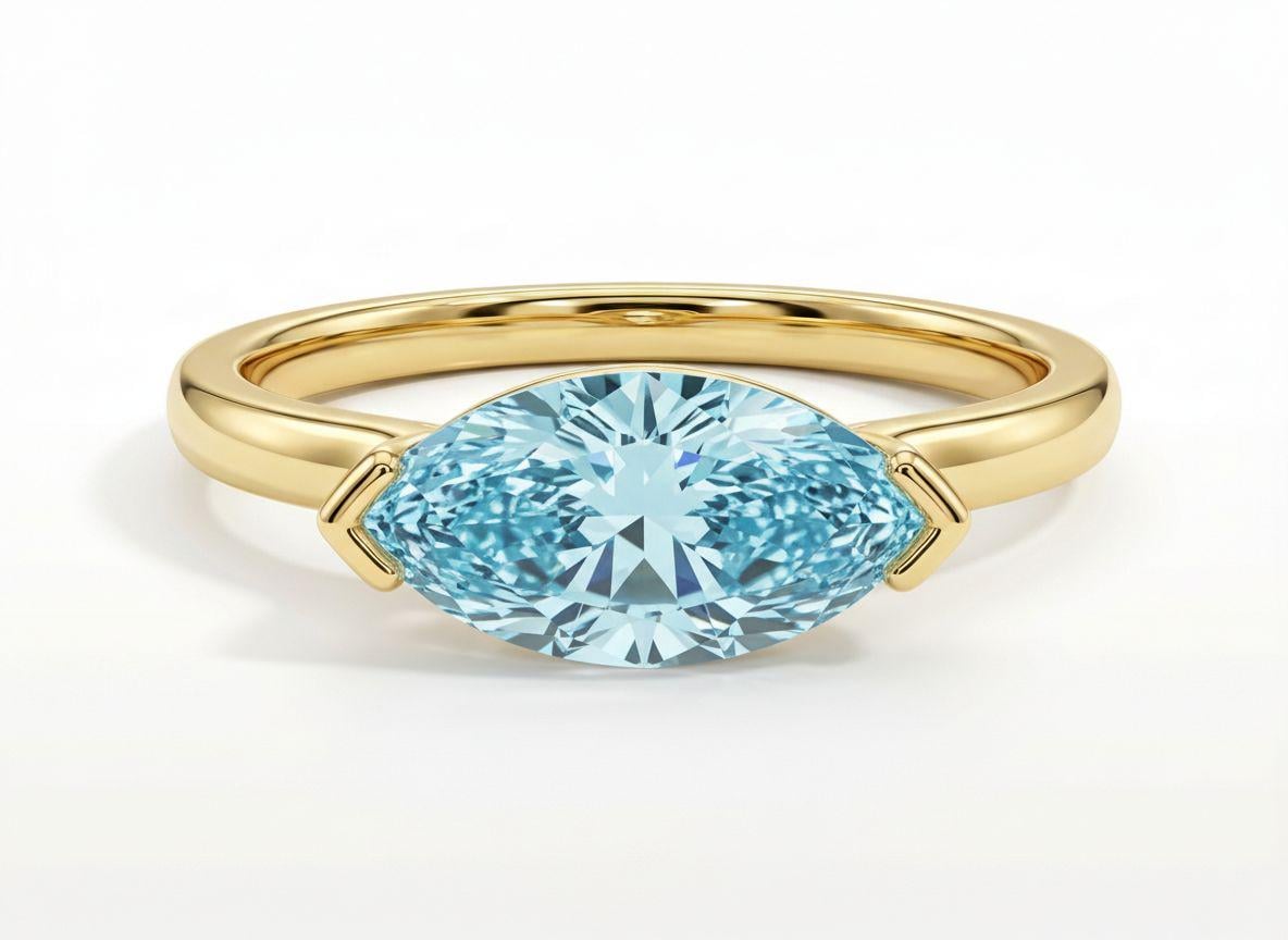 East West Marquise Aquamarine CZ Travel Ring | Minimalist Blue Solitaire Ring | March Birthstone Vacation Ring | Dainty Engagement Ring
