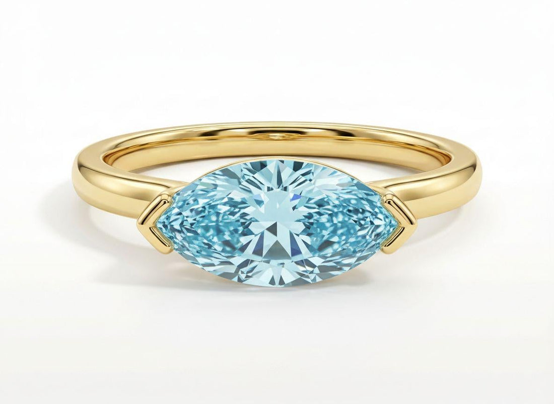 East West Marquise Aquamarine CZ Travel Ring | Minimalist Blue Solitaire Ring | March Birthstone Vacation Ring | Dainty Engagement Ring