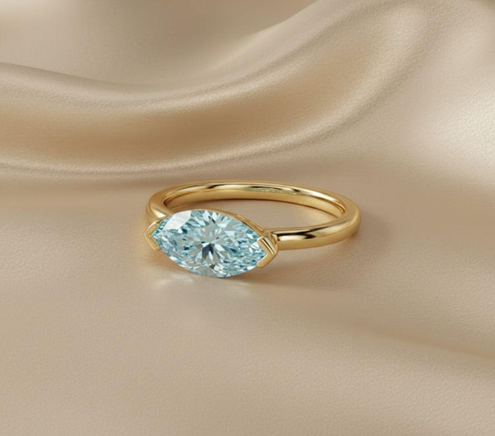 East West Marquise Aquamarine CZ Travel Ring | Minimalist Blue Solitaire Ring | March Birthstone Vacation Ring | Dainty Engagement Ring