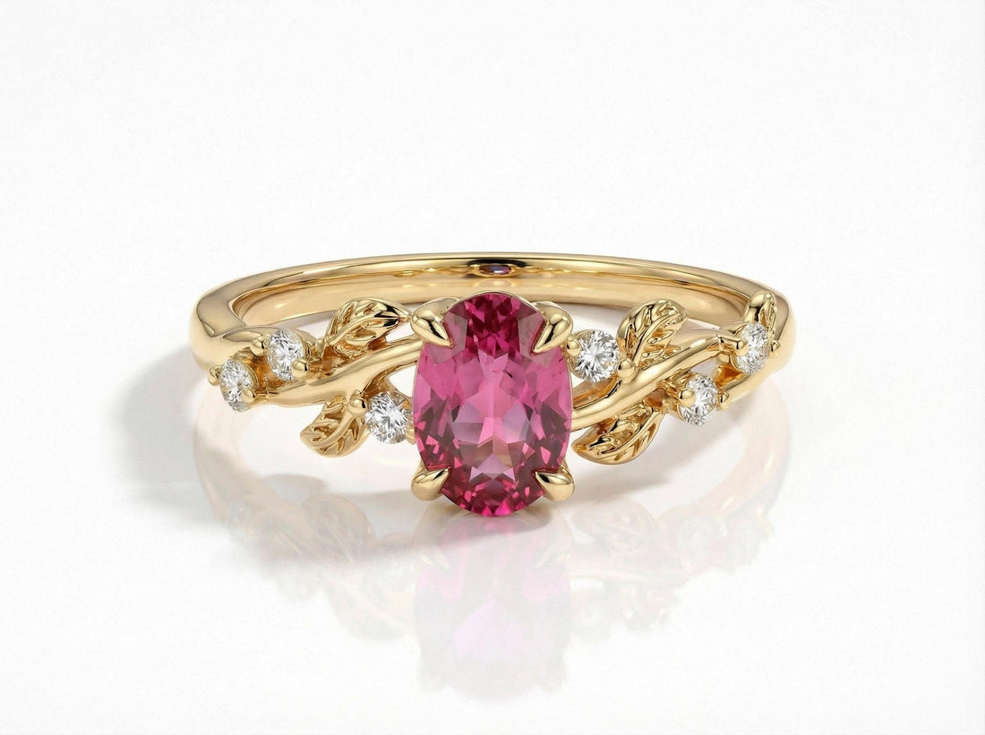 Padparadscha Sapphire Ring for Women – Anniversary Gift – Gold Nature Inspired Jewelry