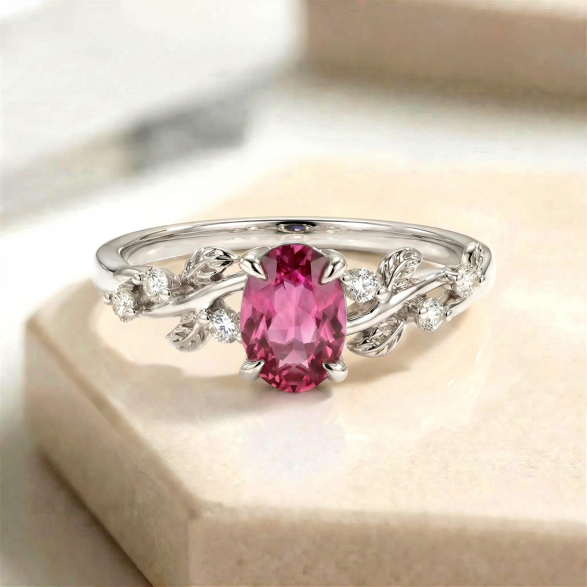 Padparadscha Sapphire Ring for Women – Anniversary Gift – Gold Nature Inspired Jewelry