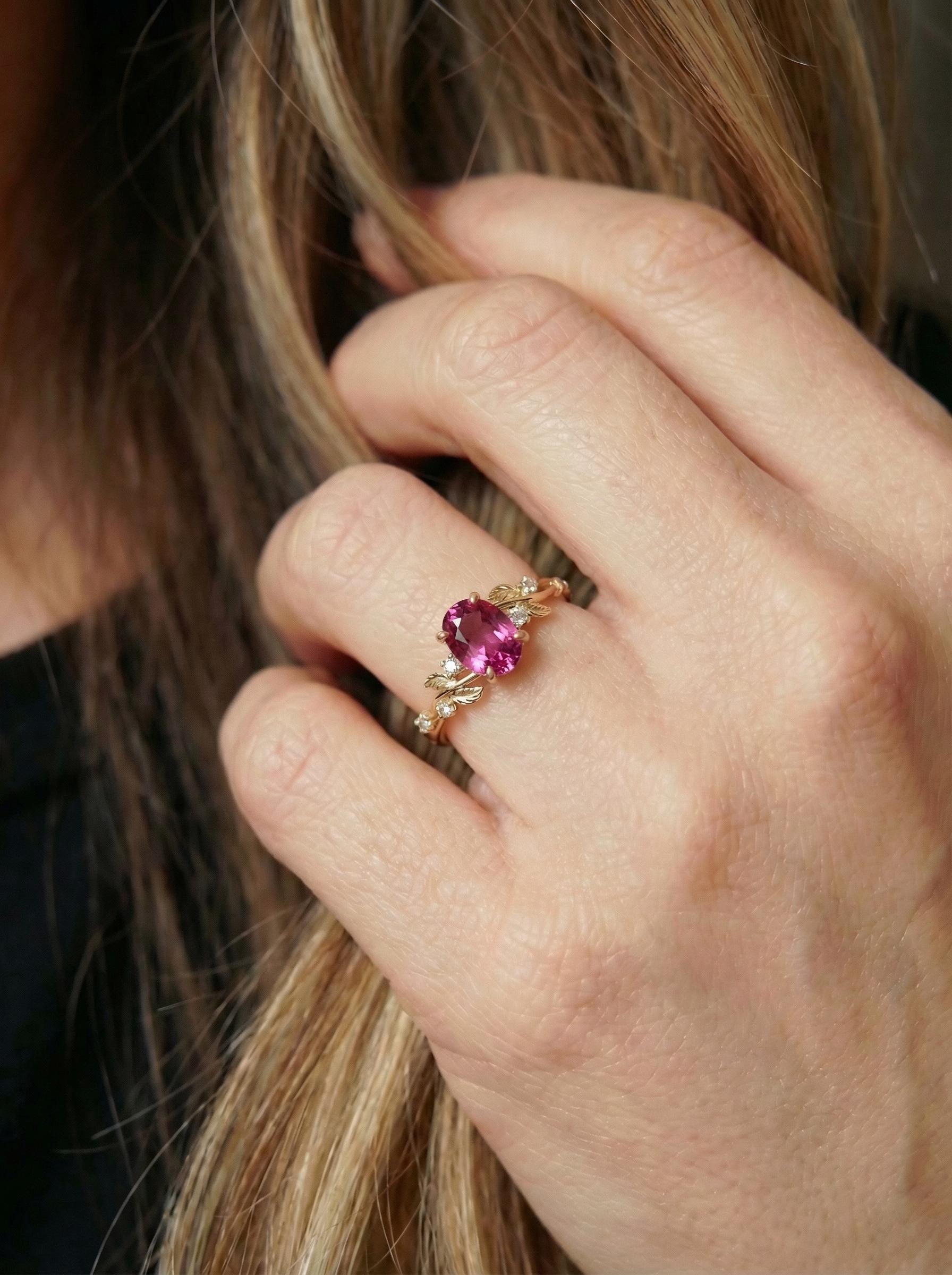 Padparadscha Sapphire Ring for Women – Anniversary Gift – Gold Nature Inspired Jewelry
