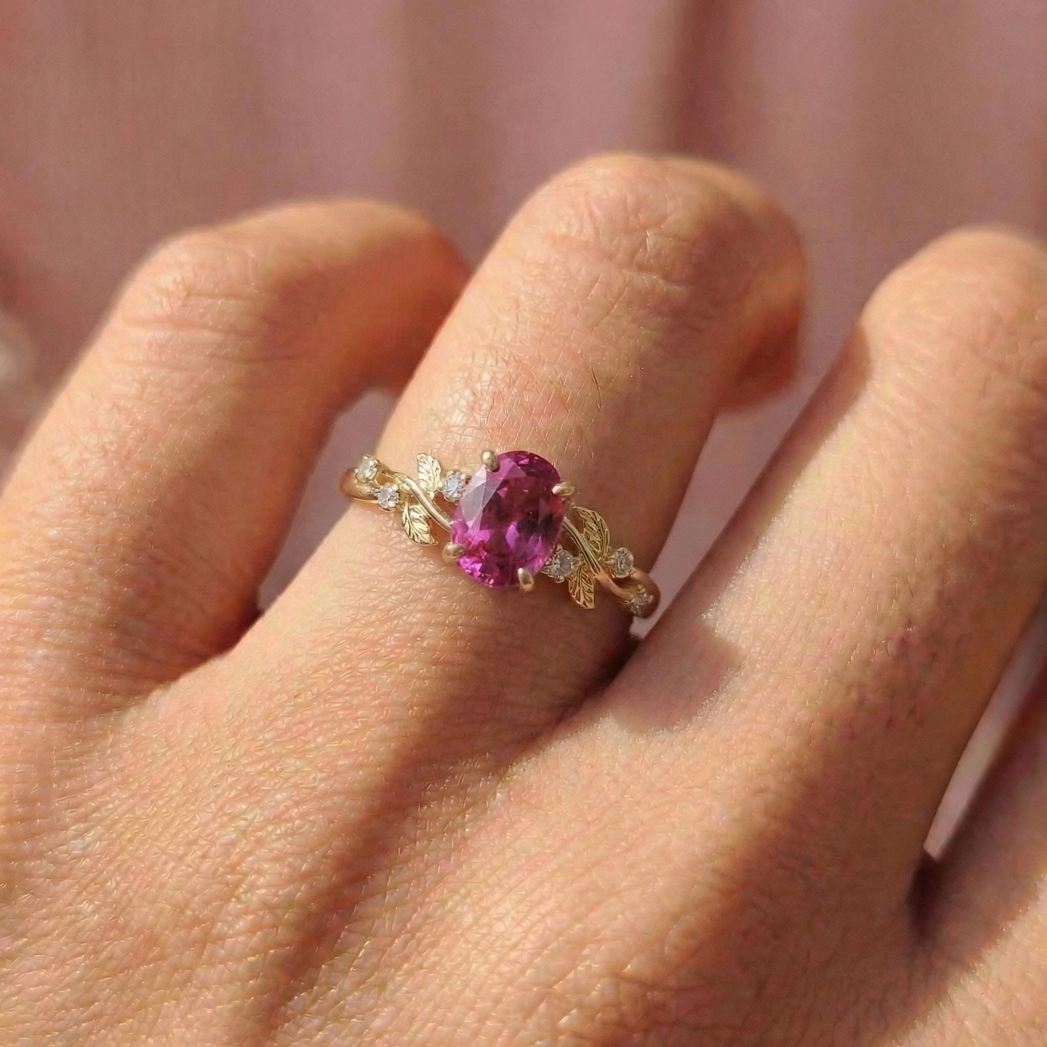 Padparadscha Sapphire Ring for Women – Anniversary Gift – Gold Nature Inspired Jewelry