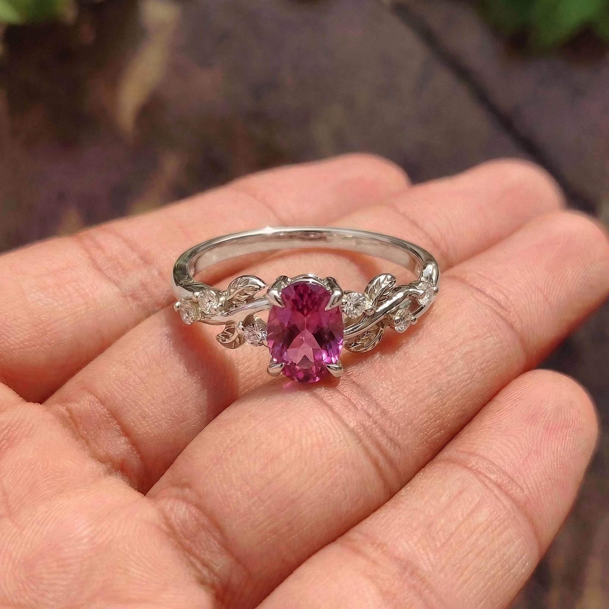 Padparadscha Sapphire Ring for Women – Anniversary Gift – Gold Nature Inspired Jewelry