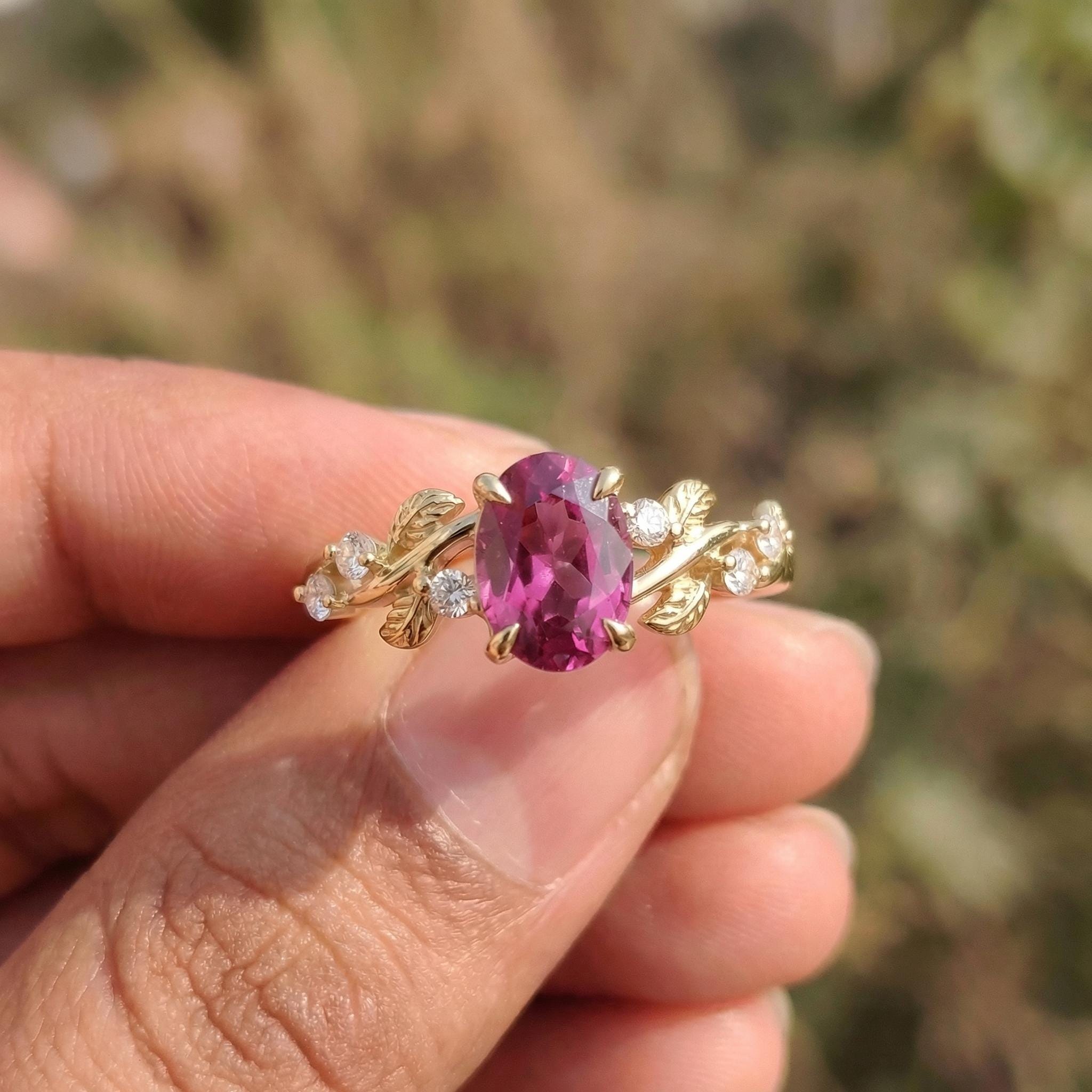 Padparadscha Sapphire Ring for Women – Anniversary Gift – Gold Nature Inspired Jewelry