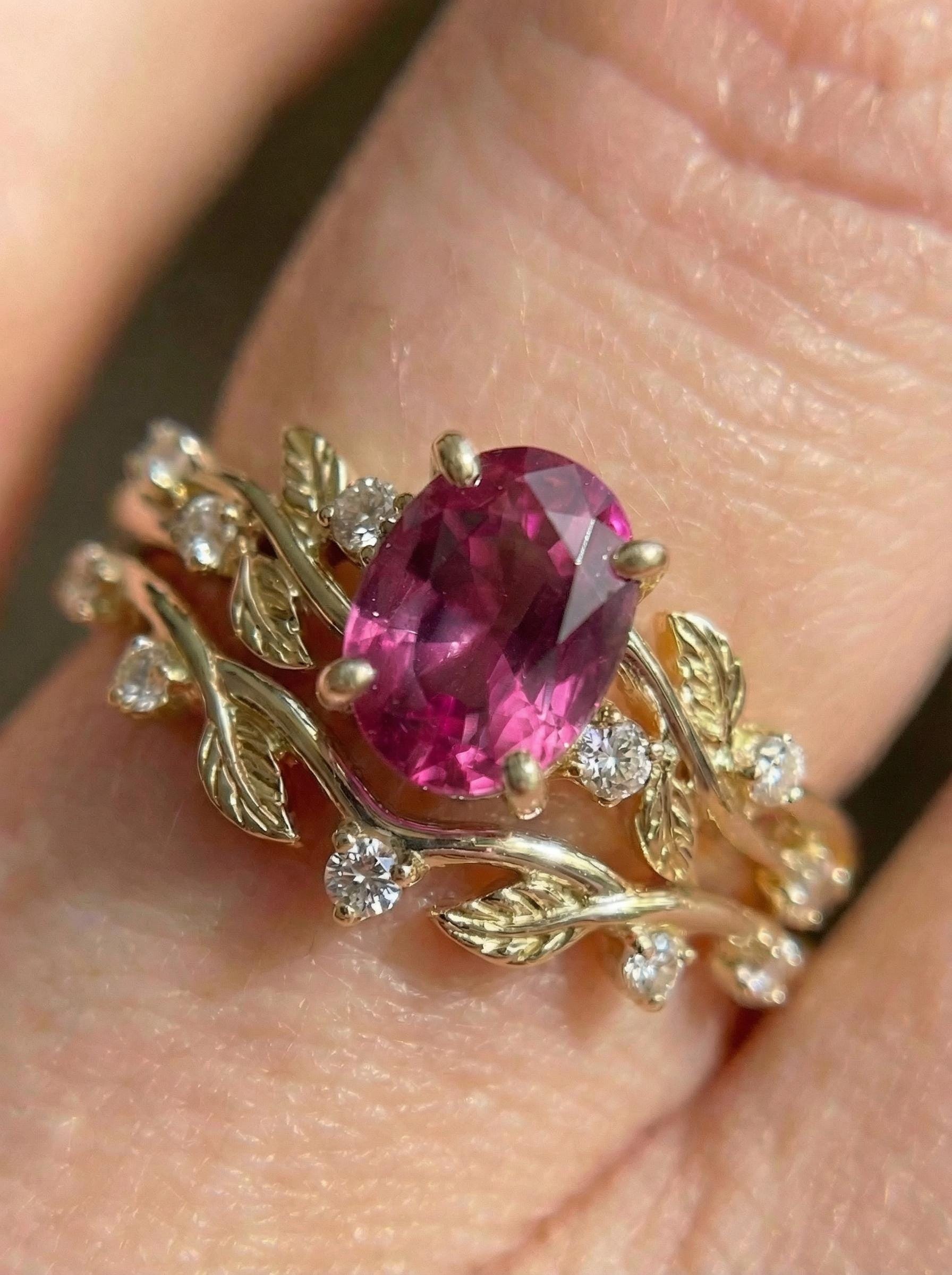 Pink Tourmaline Ring for Women – Push Present – 14K Gold Nature Inspired Jewelry