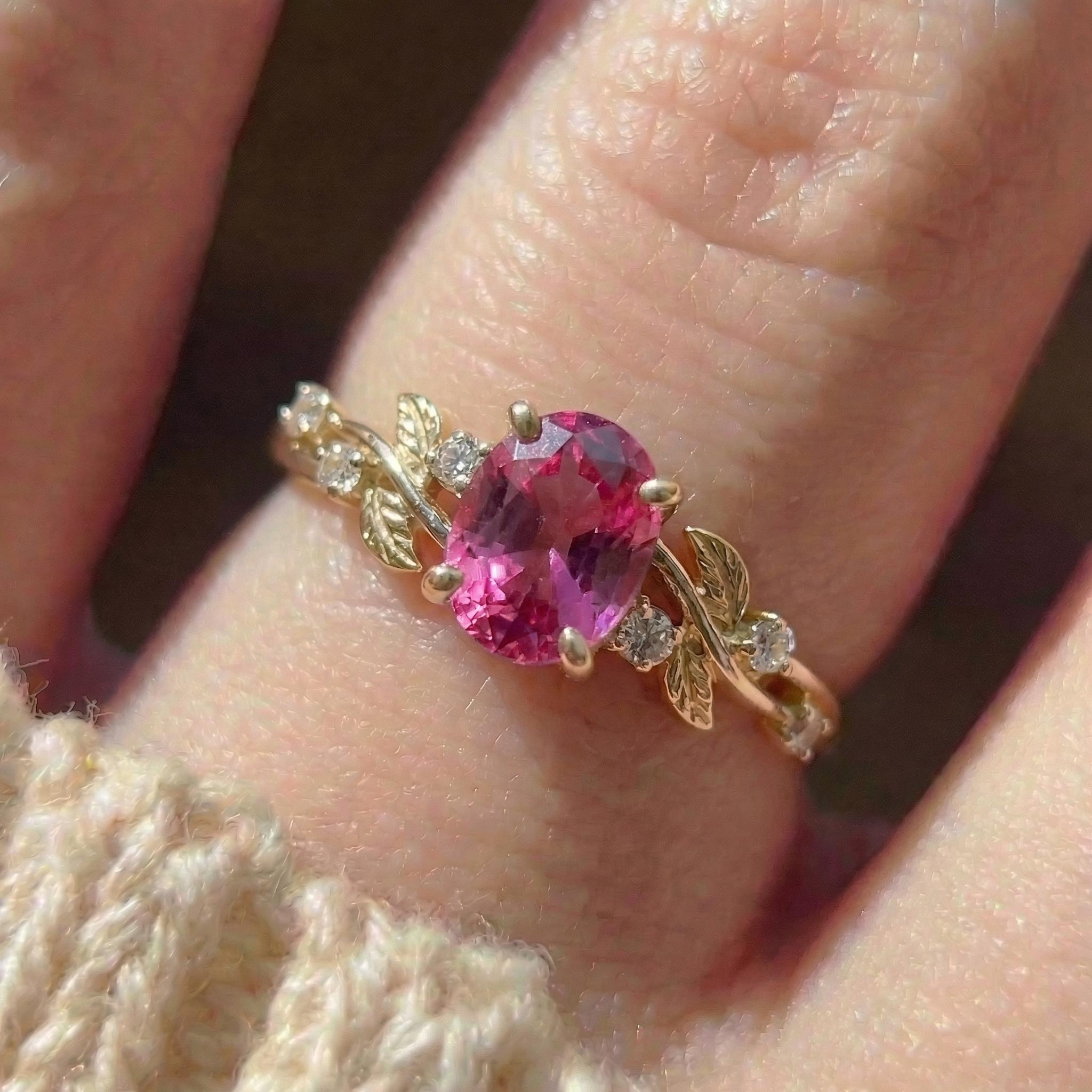 Pink Tourmaline Ring for Women – Push Present – 14K Gold Nature Inspired Jewelry