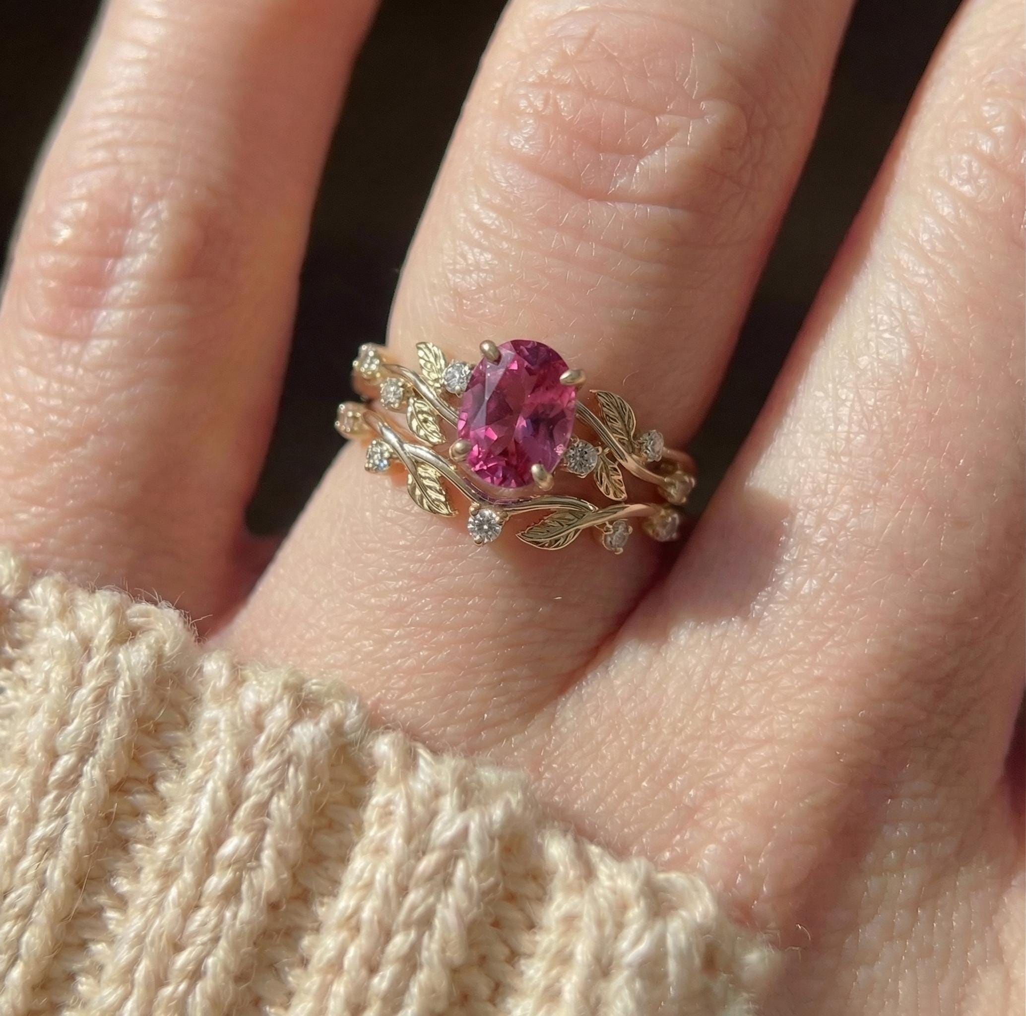 Pink Tourmaline Ring for Women – Push Present – 14K Gold Nature Inspired Jewelry