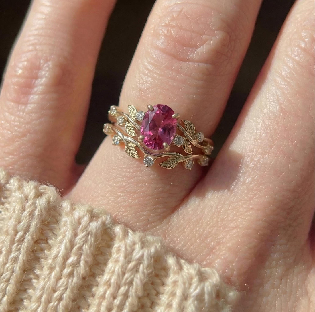 Pink Tourmaline Ring for Women – Push Present – 14K Gold Nature Inspired Jewelry
