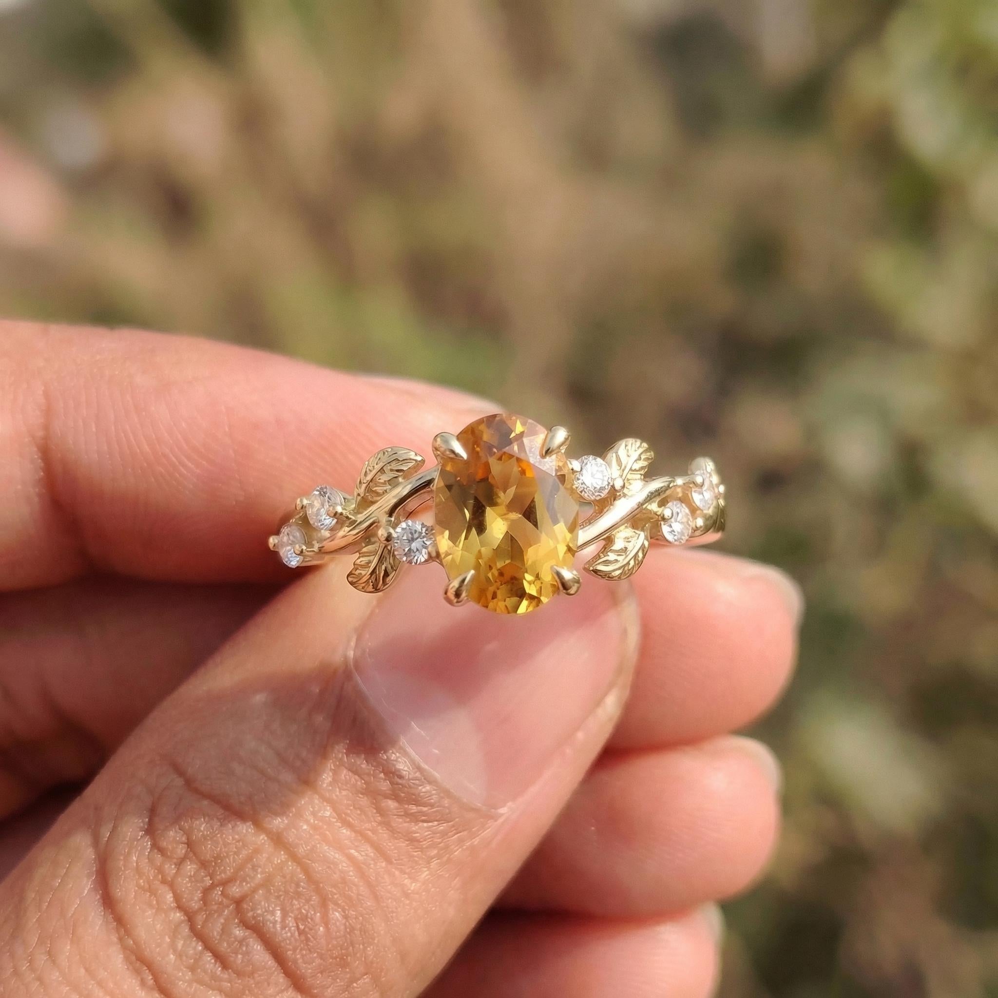 Citrine Ring for Women – Birthday Gift – 14K Gold Nature Inspired Jewelry - Anniversary Gift