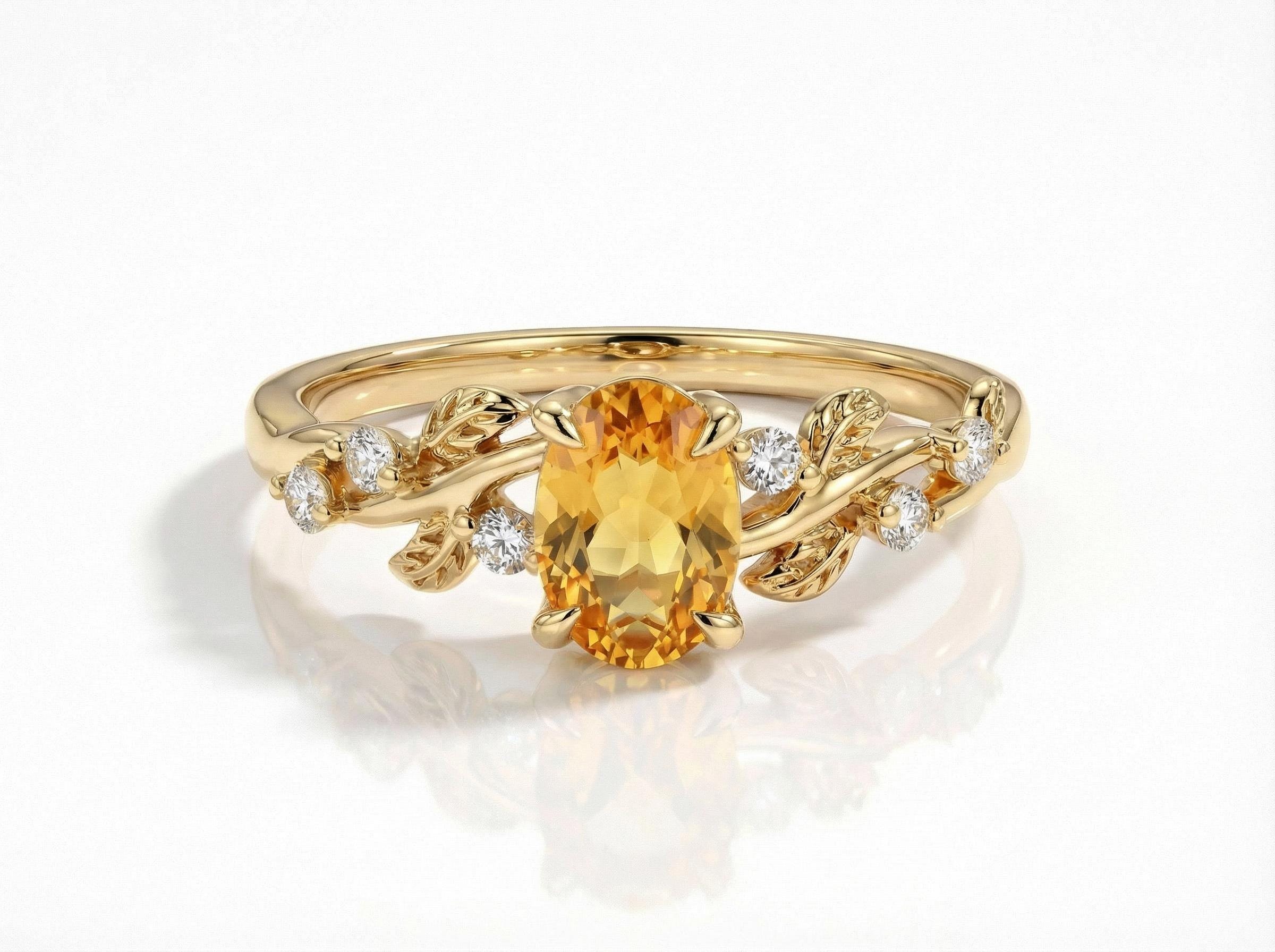 Citrine Ring for Women – Birthday Gift – 14K Gold Nature Inspired Jewelry - Anniversary Gift