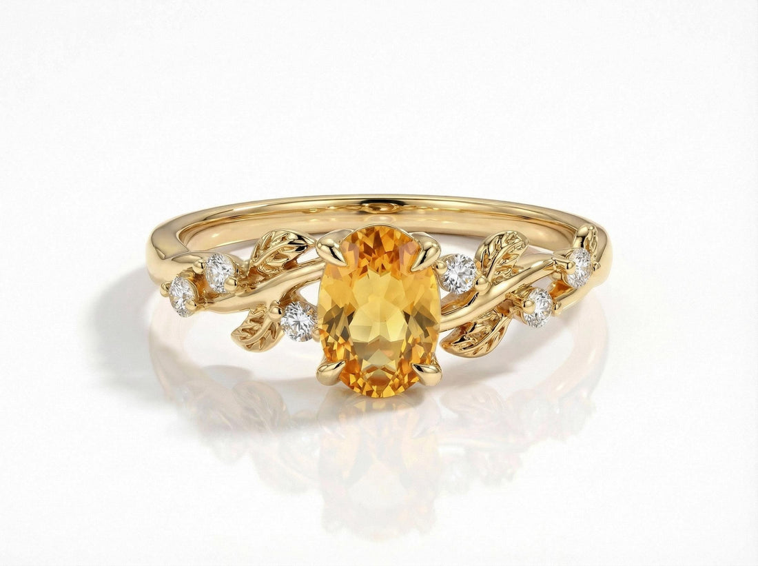 Citrine Ring for Women – Birthday Gift – 14K Gold Nature Inspired Jewelry - Anniversary Gift