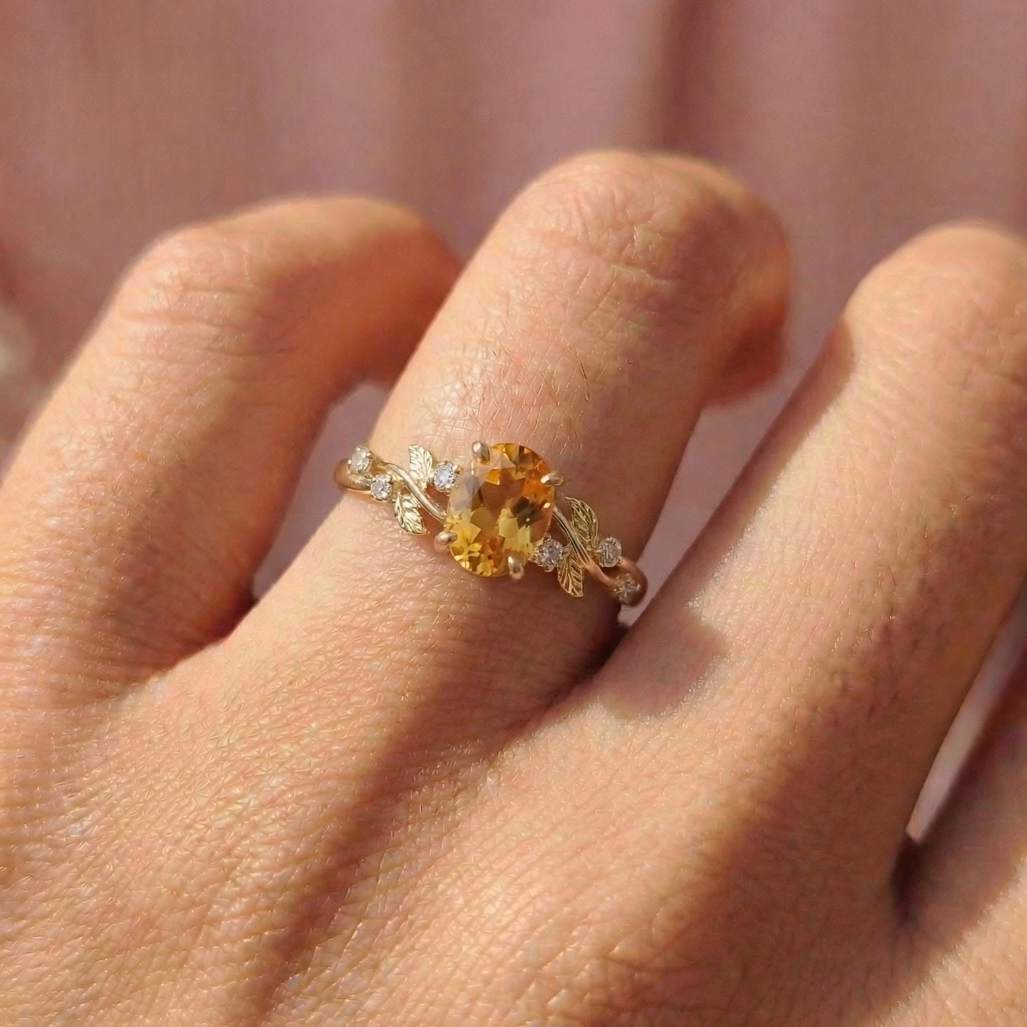 Citrine Ring for Women – Birthday Gift – 14K Gold Nature Inspired Jewelry - Anniversary Gift