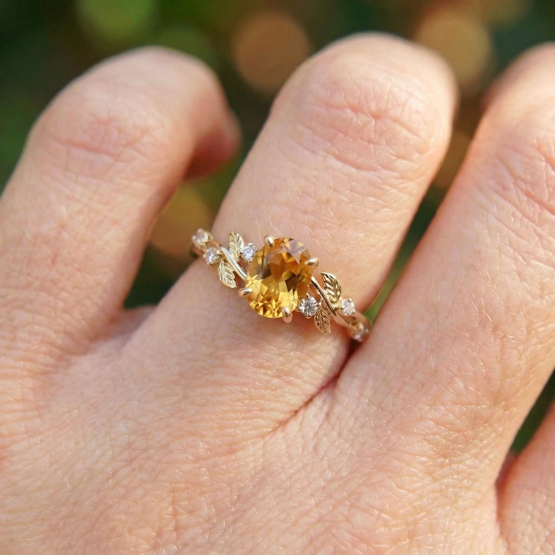 Citrine Ring for Women – Birthday Gift – 14K Gold Nature Inspired Jewelry - Anniversary Gift