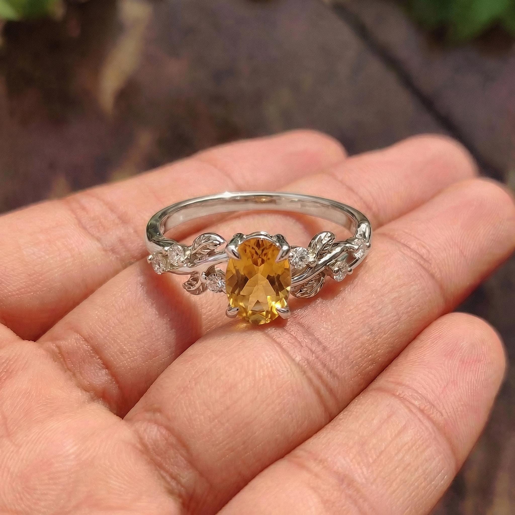 Citrine Ring for Women – Birthday Gift – 14K Gold Nature Inspired Jewelry - Anniversary Gift