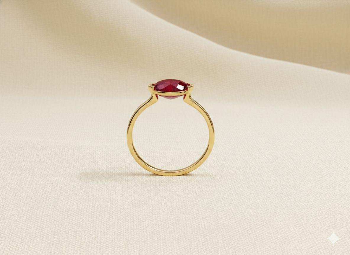 East West Marquise Ruby CZ Travel Ring, July Birthstone Solitaire Ring, Minimalist Red Gemstone Vacation Engagement Ring