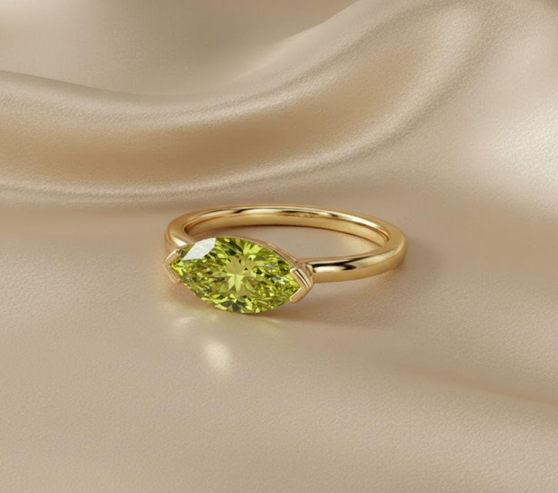 East West Marquise Peridot CZ Travel Ring | Minimalist Lime Green Solitaire Ring | August Birthstone Ring