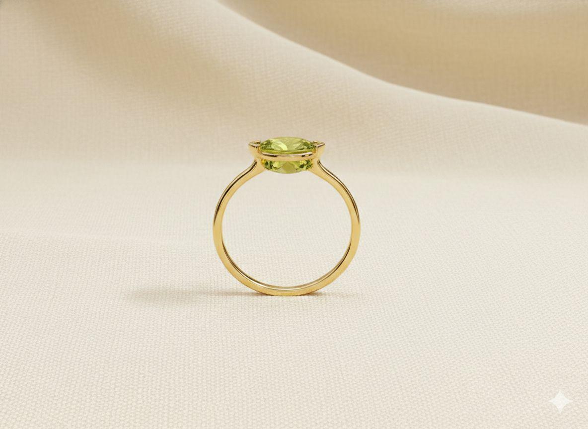 East West Marquise Peridot CZ Travel Ring | Minimalist Lime Green Solitaire Ring | August Birthstone Ring