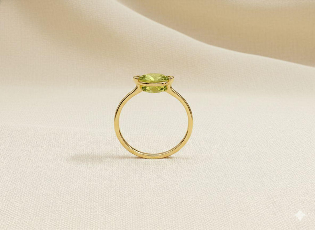 East West Marquise Peridot CZ Travel Ring | Minimalist Lime Green Solitaire Ring | August Birthstone Ring