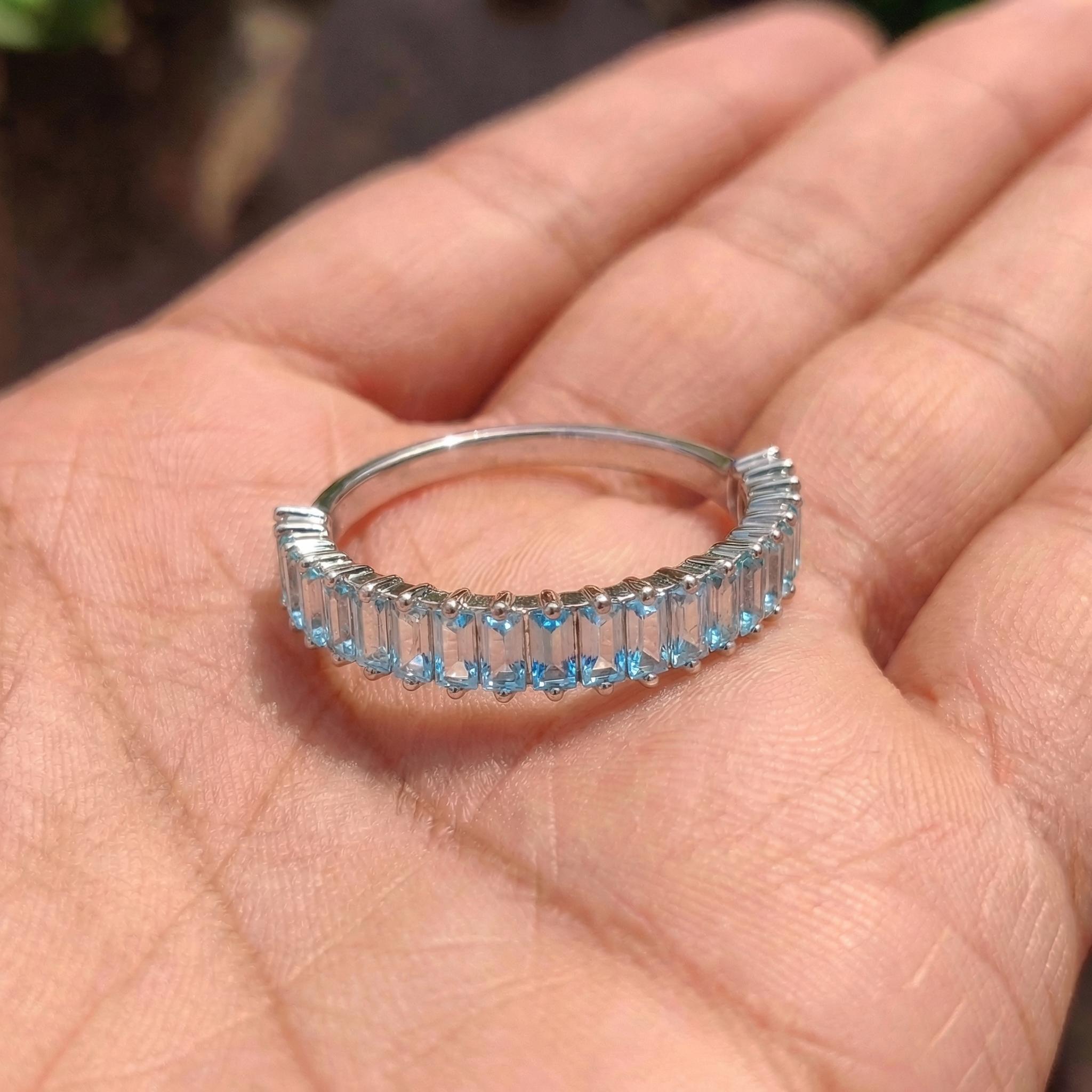Baguette Aquamarine Wedding Band, 18K Gold Stackable Ring, Promise Ring Gift for Women, March Birthstone