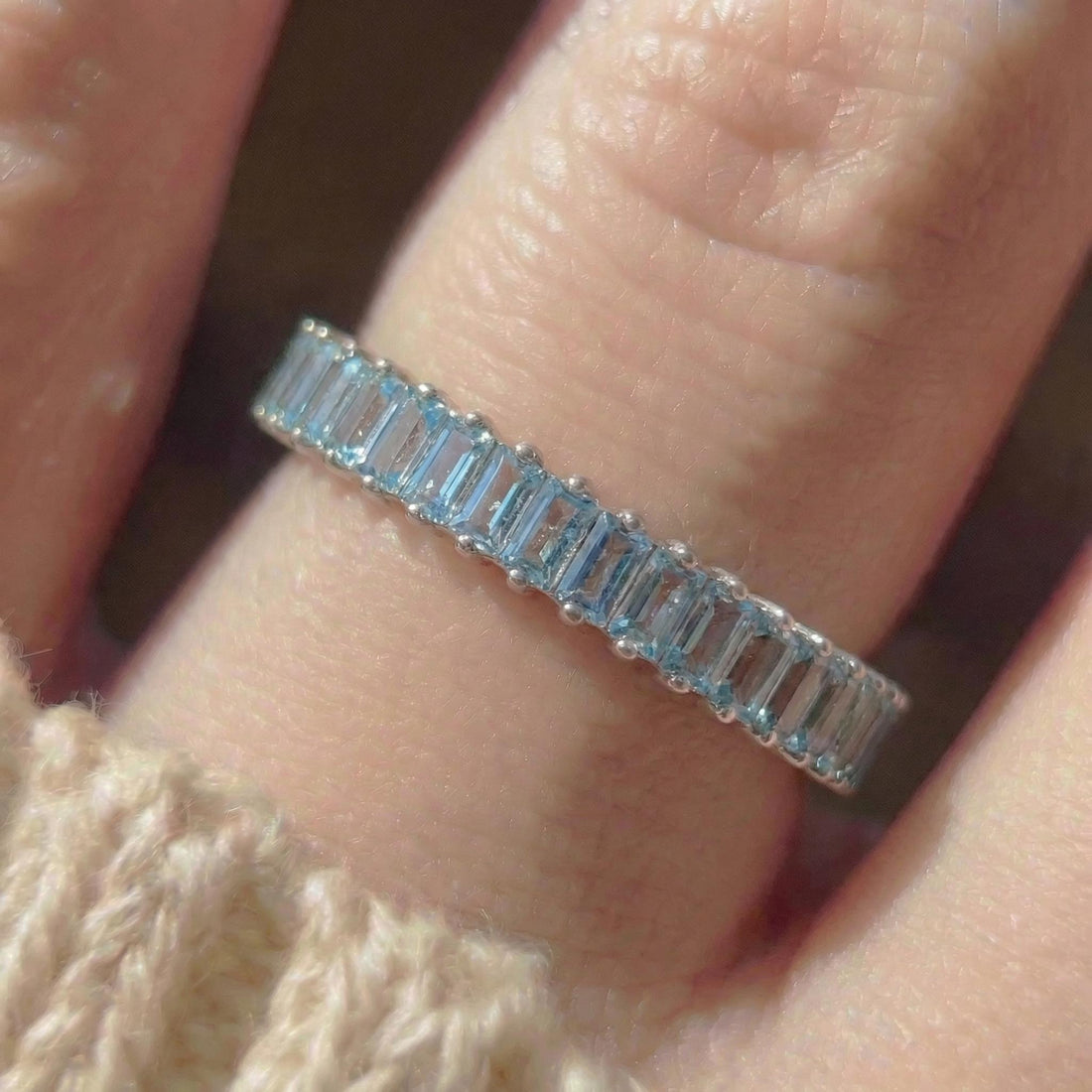 Baguette Aquamarine Wedding Band, 18K Gold Stackable Ring, Promise Ring Gift for Women, March Birthstone