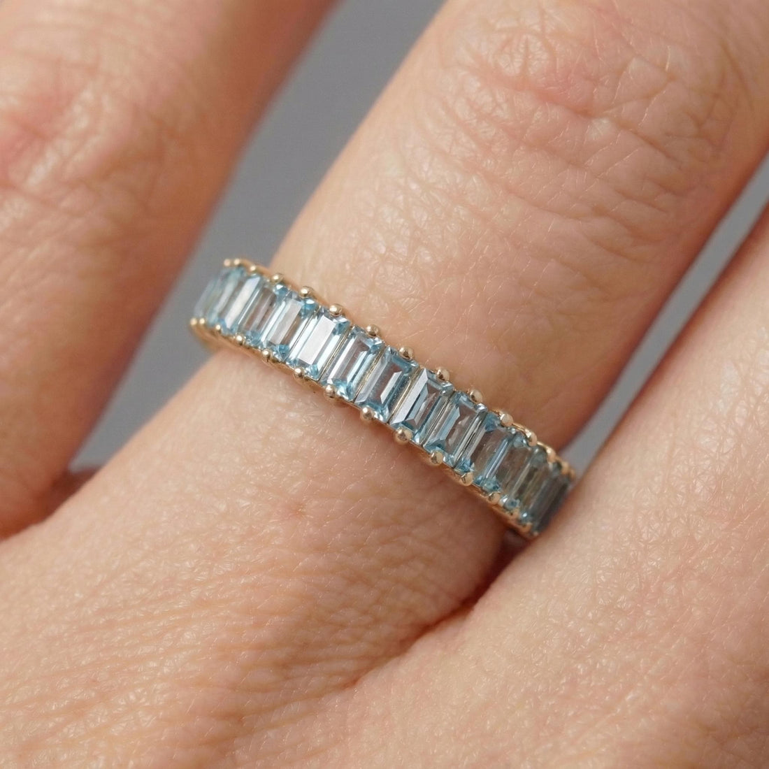 Baguette Aquamarine Wedding Band, 18K Gold Stackable Ring, Promise Ring Gift for Women, March Birthstone