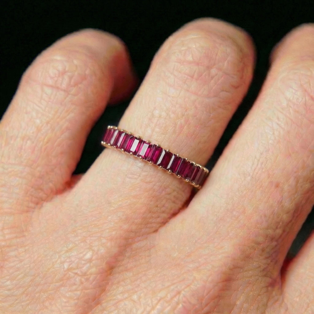 Baguette Ruby Wedding Band, 18K Gold Stackable Ring, Promise Ring Gift for Women, July Birthstone