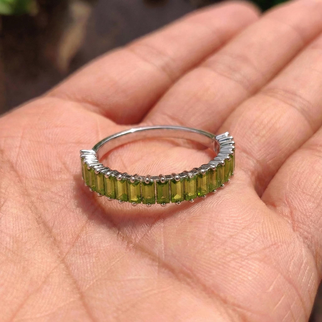 Baguette Peridot Wedding Band, 18K Gold Stackable Ring, Promise Ring Gift for Women, January Birthstone