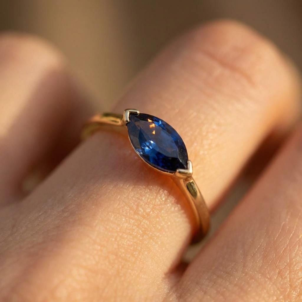 Sapphire Engagement Ring Solitaire Travel Ring Marquise Cut September Birthstone Jewelry