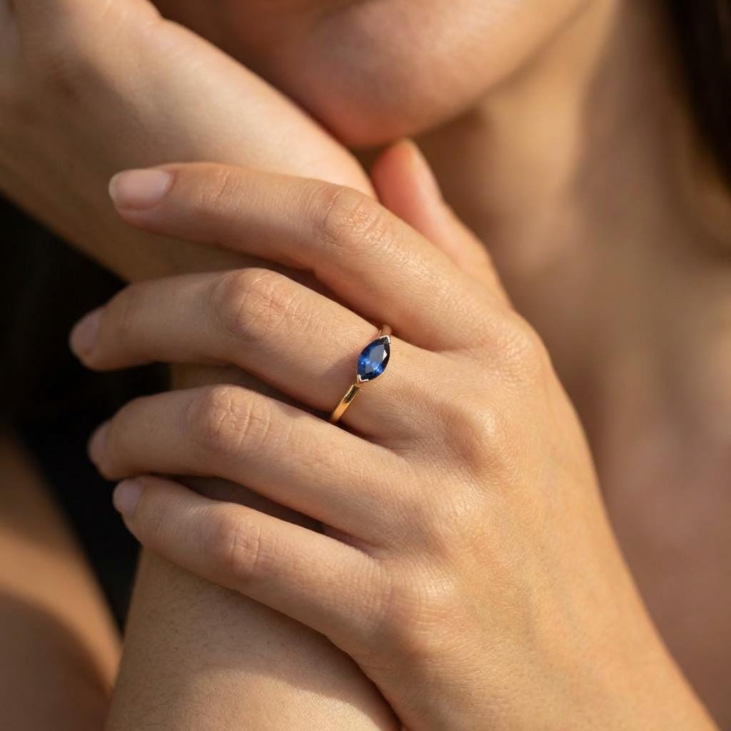 Sapphire Engagement Ring Solitaire Travel Ring Marquise Cut September Birthstone Jewelry
