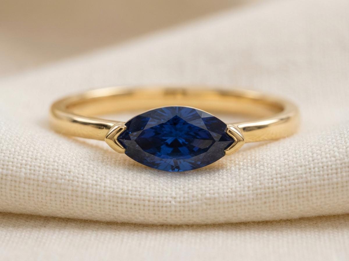 Sapphire Engagement Ring Solitaire Travel Ring Marquise Cut September Birthstone Jewelry