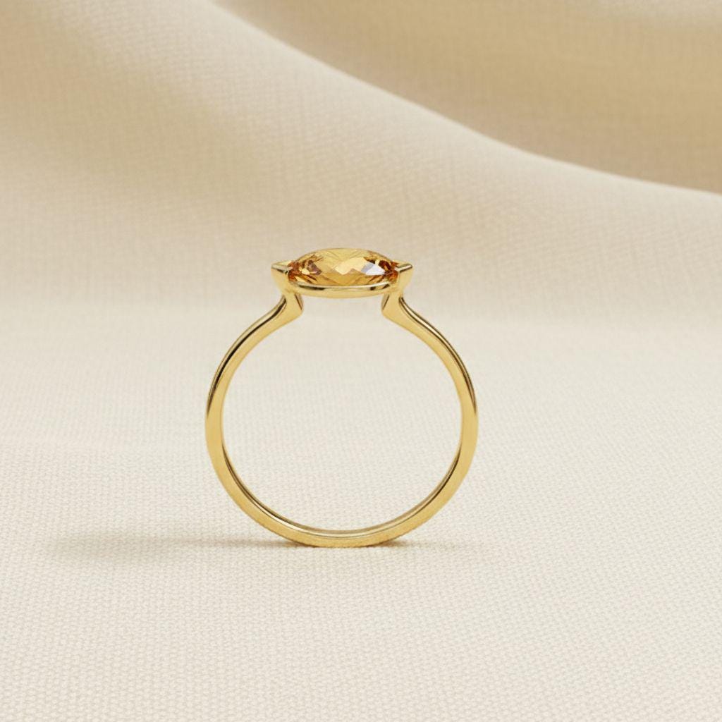 East West Marquise Citrine Travel Ring, 14K Sold Gold Solitaire Engagement Ring, Dainty Marquise Cut Promise Ring, November Birthstone Ring