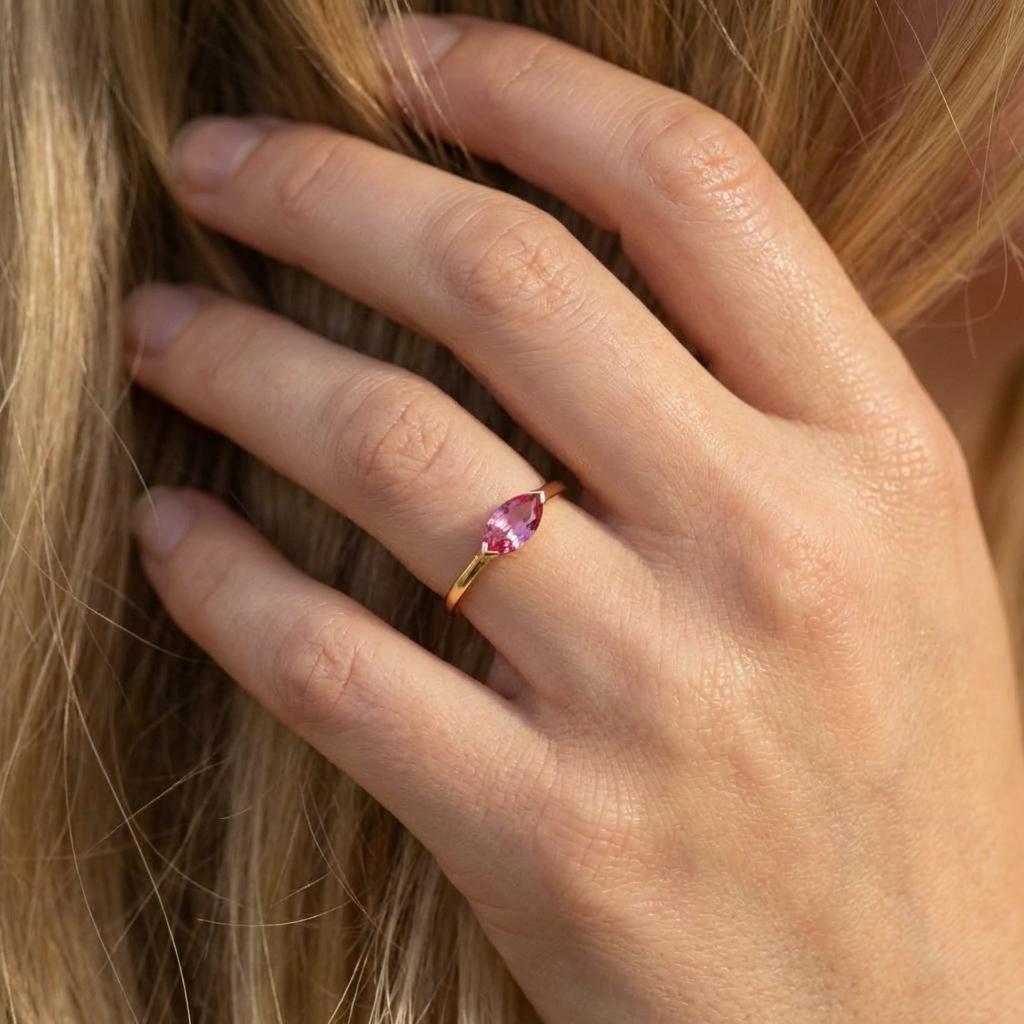 East West Marquise Pink Sapphire Travel Ring | Minimalist Solitaire Engagement Ring | Dainty Marquise Cut Promise Ring September Birthstone