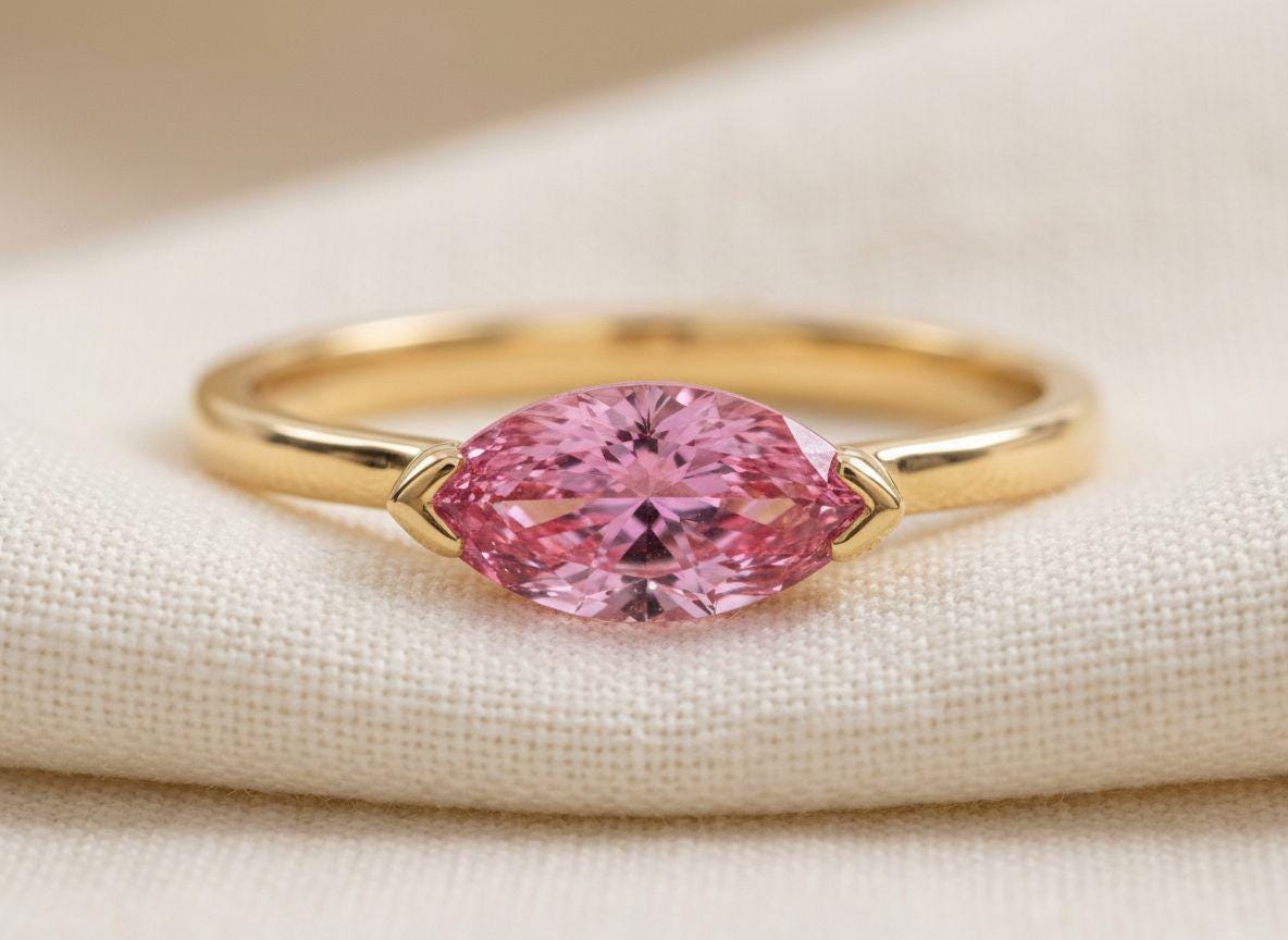 East West Marquise Pink Sapphire Travel Ring | Minimalist Solitaire Engagement Ring | Dainty Marquise Cut Promise Ring September Birthstone