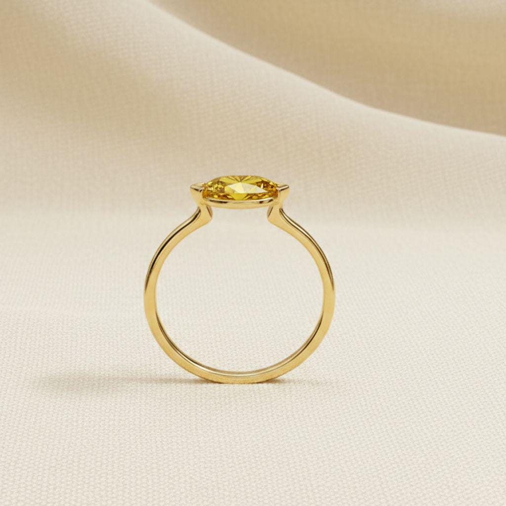 East West Marquise Yellow Sapphire Travel Ring, Minimalist Solitaire Engagement Ring, Dainty Marquise Cut Promise Ring, September Birthstone