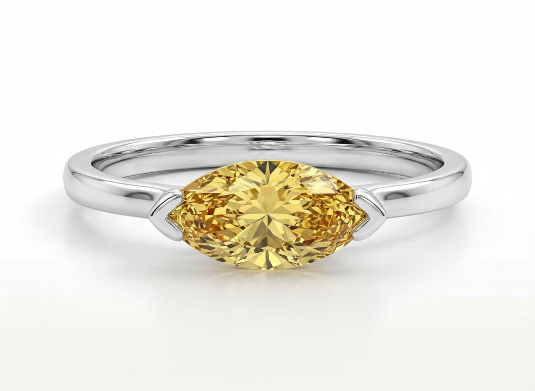 East West Marquise Yellow Sapphire Travel Ring, Minimalist Solitaire Engagement Ring, Dainty Marquise Cut Promise Ring, September Birthstone