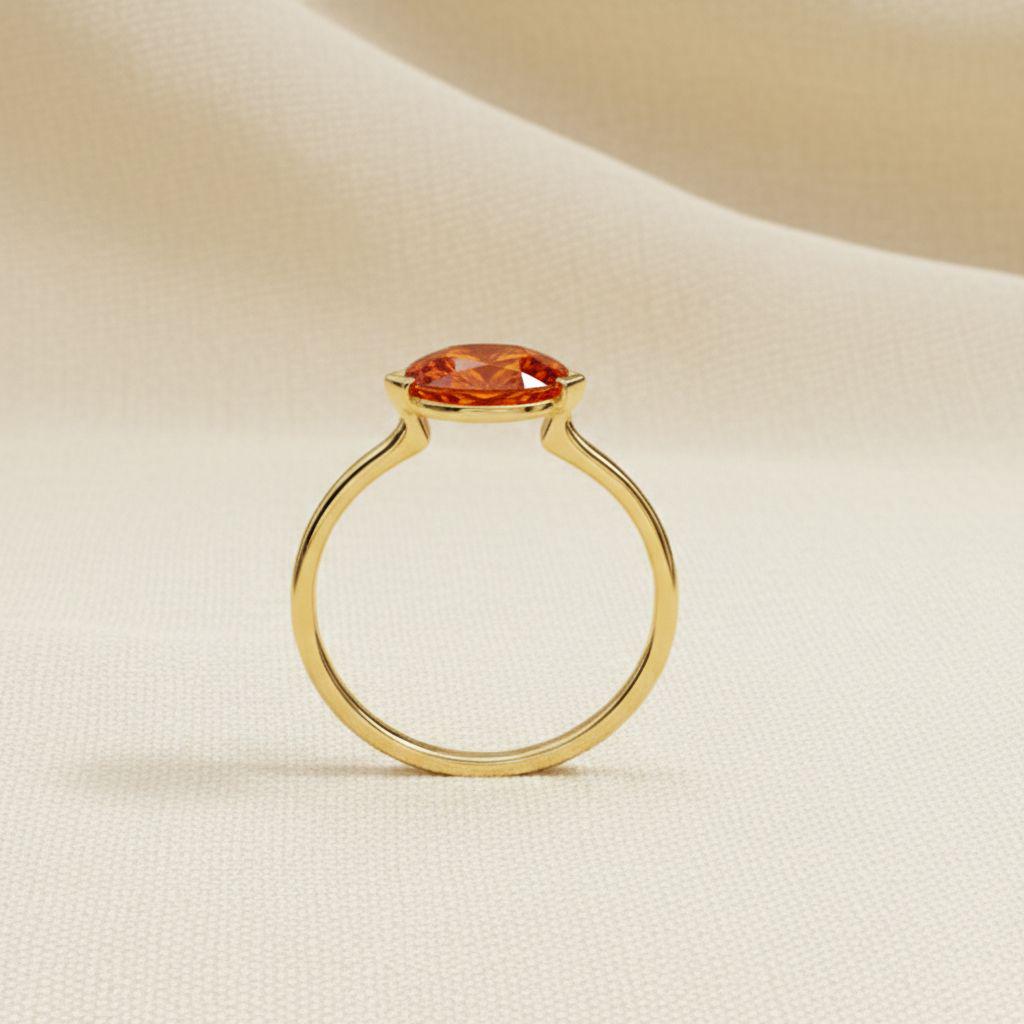 East West Marquise Orange Sapphire Travel Ring, Minimalist Solitaire Engagement Ring, Dainty Marquise Cut Promise Ring, September Birthstone