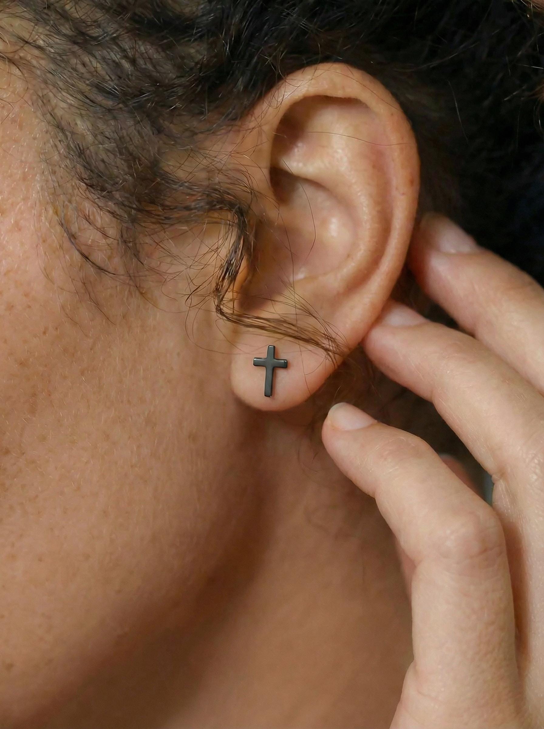 Gold Cross Stud Earrings for Baptism Gift | Dainty Christian Earrings | First Communion Jewelry | 18K Gold Religious Studs