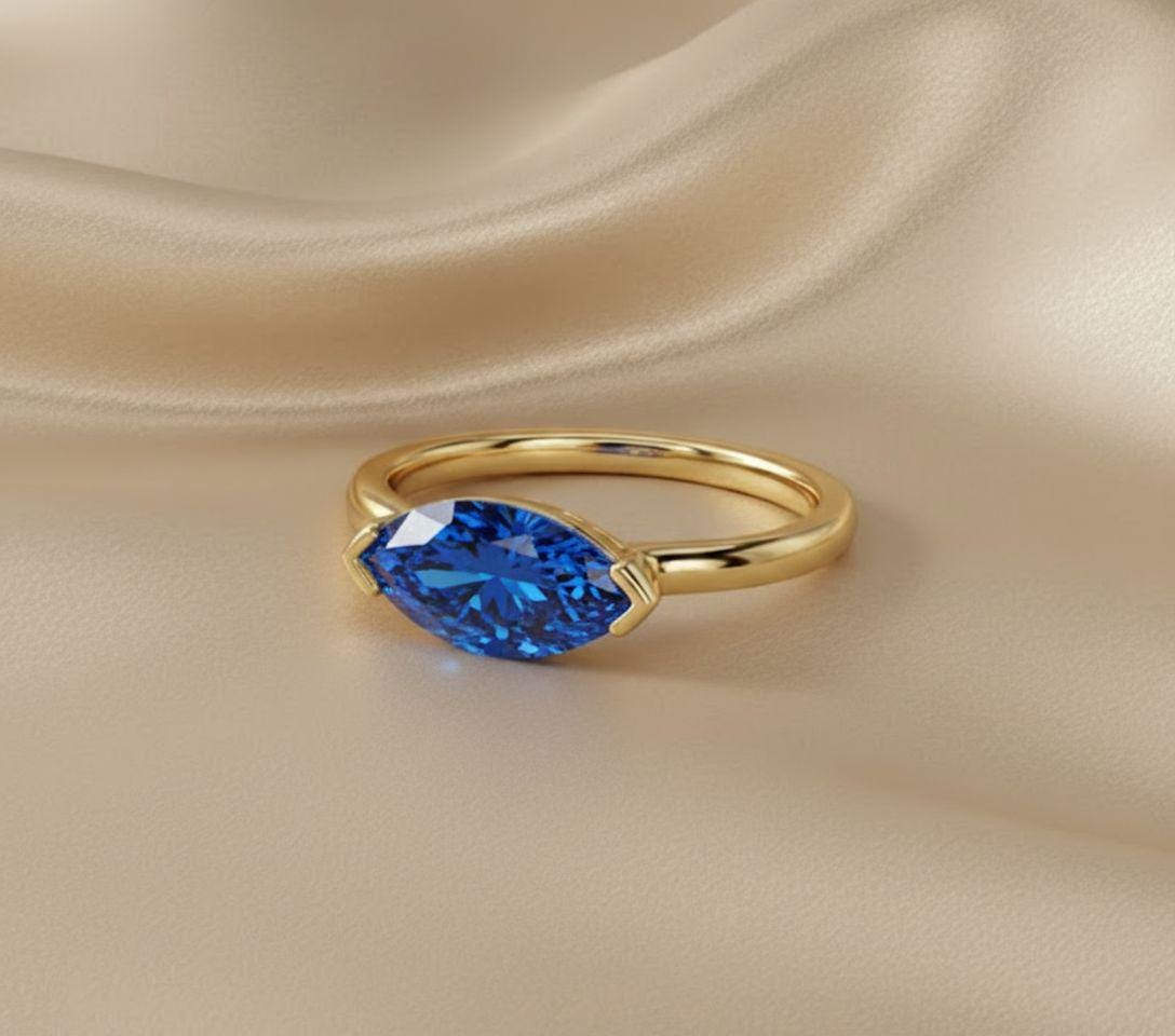 East West Marquise Blue Zircon Travel Ring, Minimalist Solitaire Engagement Ring, Dainty Marquise Cut Promise Ring, December Birthstone Ring