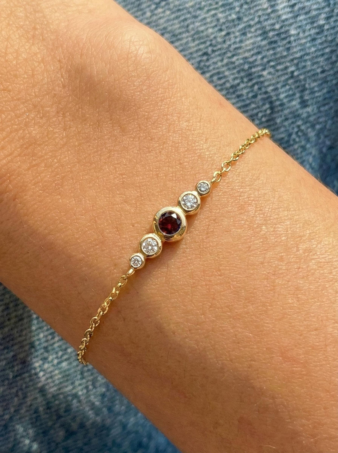 Natural Garnet Bezel Bracelet in 14k Gold - Personalized Bridesmaid Gift January Birthstone